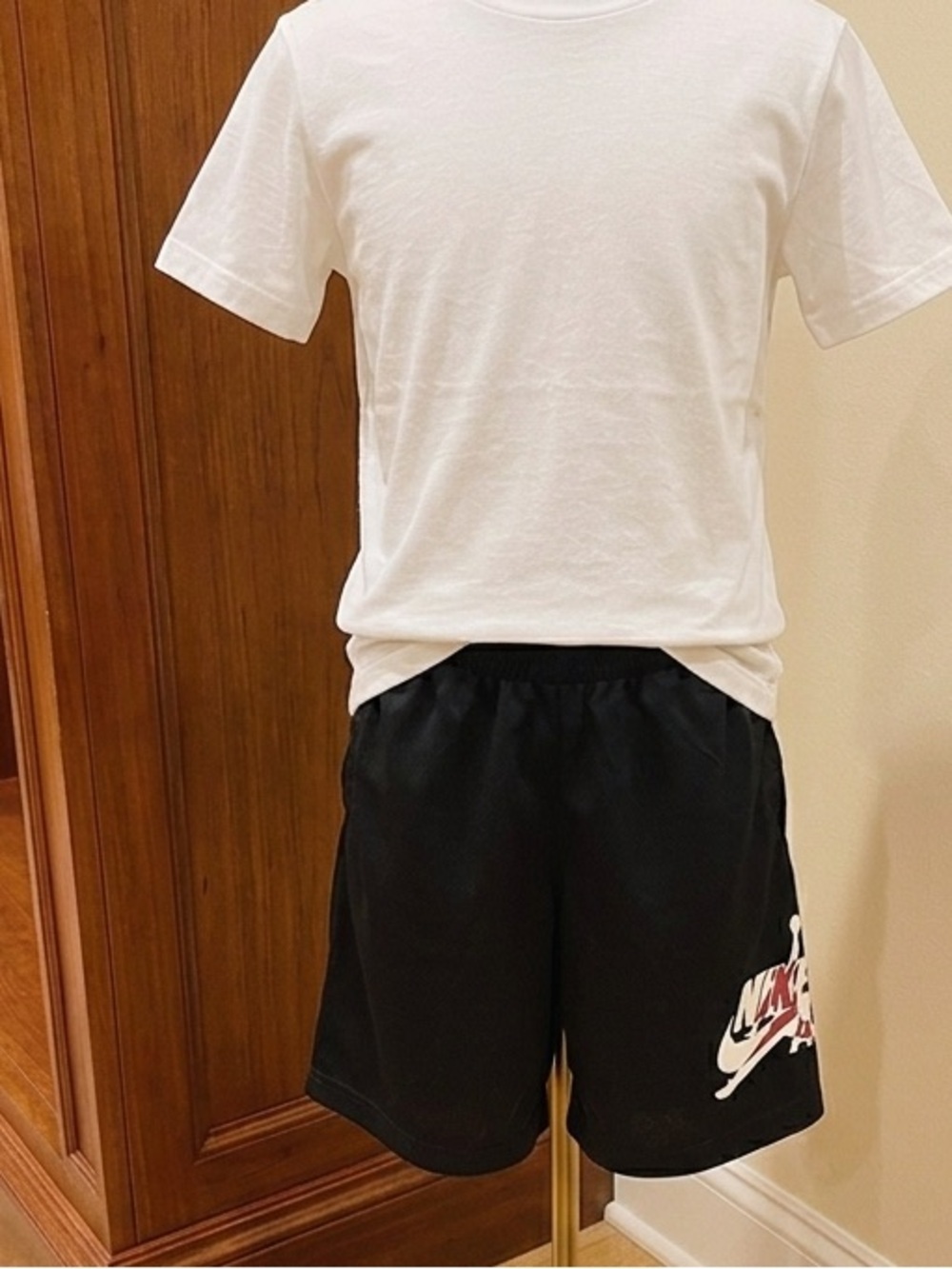 Jordan Black Athletic Shorts with White and Red Logo kids medium (10-12Y)